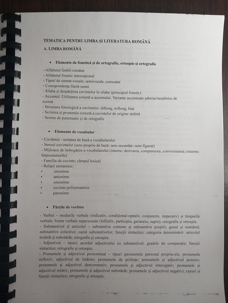 CONȚINUTURI DE STUDIAT PENTRU PROMOVAREA EXAMENULUI DE TITULARIZARE